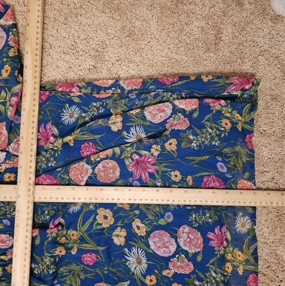 Terra & Sky Blue Floral Long Sleeved l Oversized Shirt Size OX - Picture 5 of 5